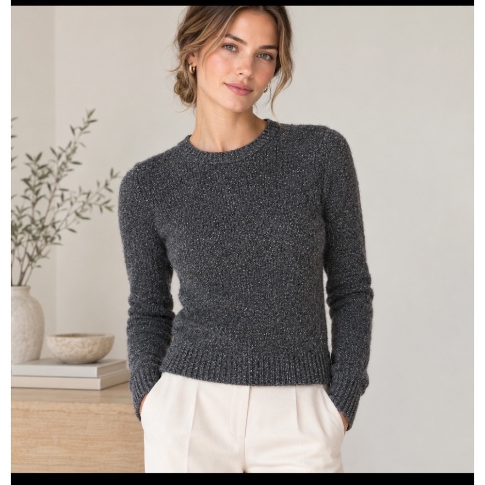 Vince Cashmere Sweater Women XXS Grey Speckled Crewneck Knit Minimalist Preppy